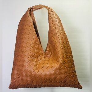 Moda Luxe Tan Woven Hobo Shoulder Bag Vegan Leather Tote